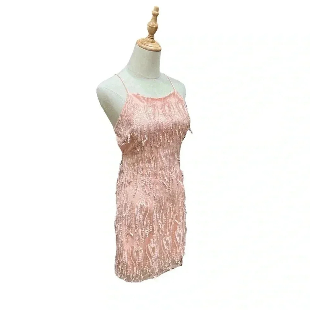 Lulu's Blush Pink Beaded Mini Dress